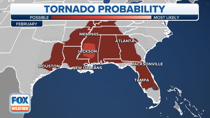 Tornado probability in February.