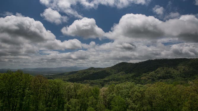 The mountains from Tanbark Ridge Overlook, located along the Blue Ridge Parkway, are viewed on May 7, 2018 near Asheville, North Carolina.