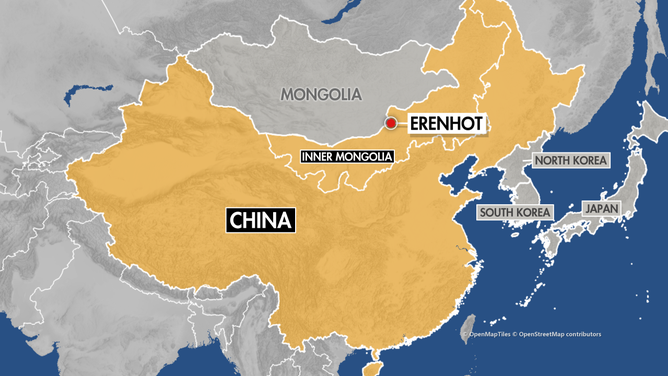 Map showing the location of Erenhot in the Inner Mongolia Autonomous region in China.