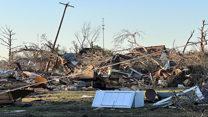 A destroyed home is seen in Rolling Fork, Mississippi, after a tornado on Friday, March 24, 2023.
