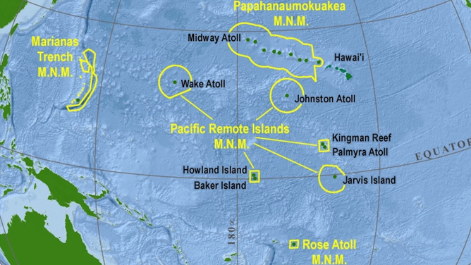 Map of the Pacific Remote Islands Marine National Monument (in yellow), which is currently under consideration to become a marine sanctuary.