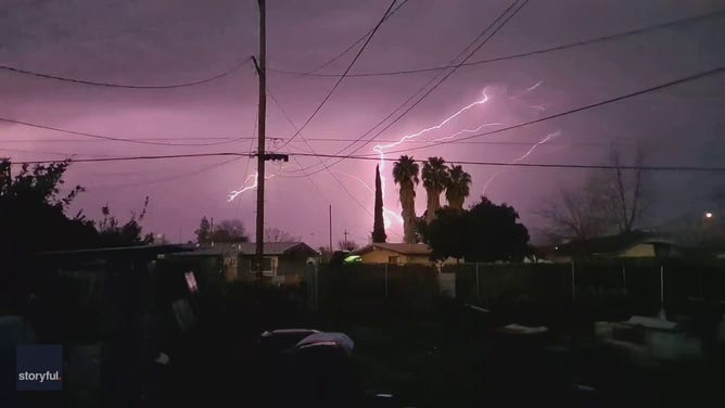 Spider lightning shoots upward in California night Sky