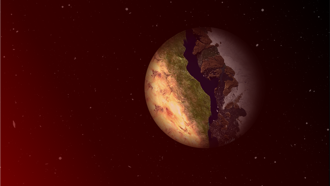 An artistic depiction of a planet with a habitable terminator.