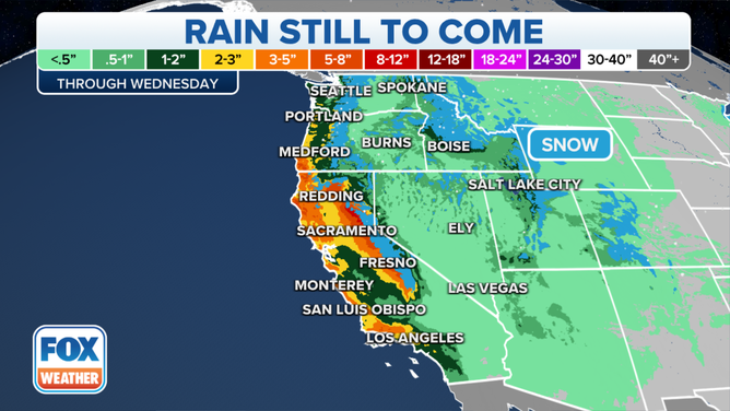 Potential rain totals in the West through Wednesday.