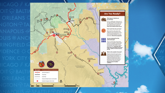 Map of popular hiking destinations in southern Utah