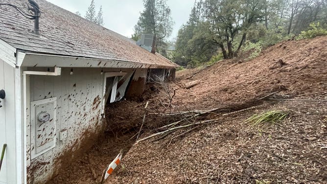 Mudslide damages home in Colfax, California