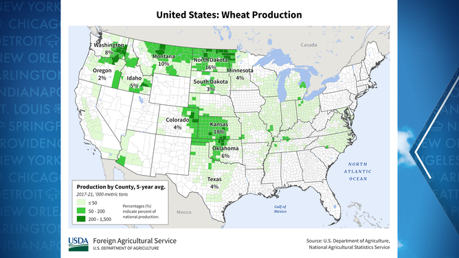 US wheat production map