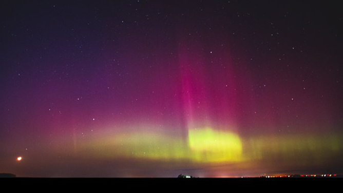 This image shows the Northern Lights above Champaign County, Illinois, on Sunday, April 23, 2023.