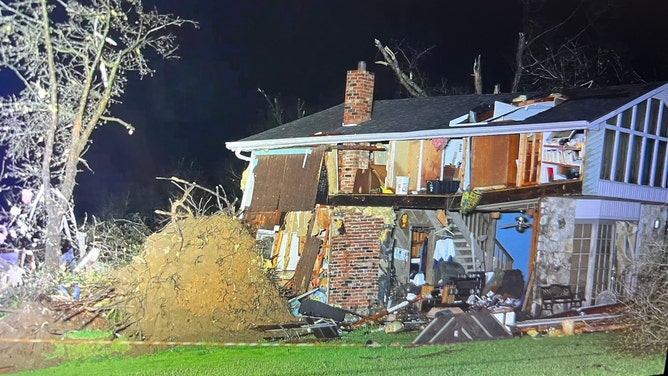 Tornado damage is seen in Glenallen, Missouri, early Wednesday morning, April 5, 2023.