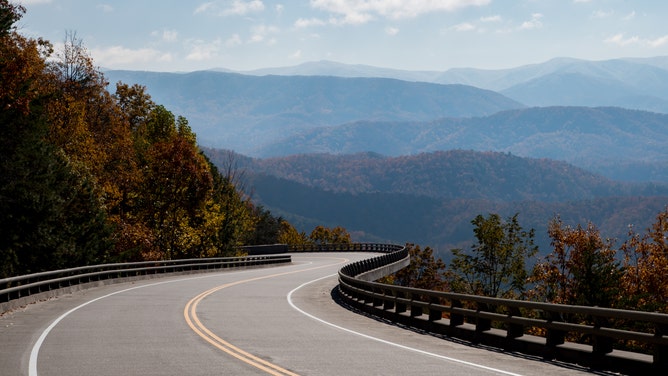 FILE - After five decades of construction the Foothills Parkways Missing Link is seen with views of the Great Smoky Mountains National Park are seen in Tennessee, United States on November 10, 2018. The road links a 16 miles stretch connecting Walland and Wears Valley.