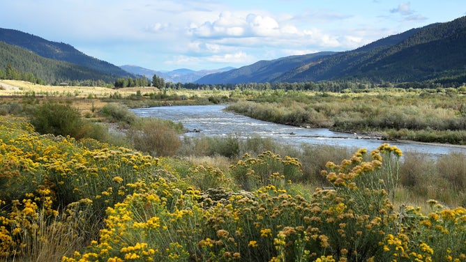 The confluence of the Blackfoot and Clark Fork rivers shines in the afternoon light September 11, 2019 in Milltown, Montana.