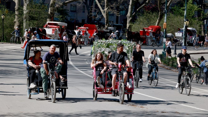 New Yorkers and tourists flock to Central Park to enjoy the warm weather. April 12, 2023.