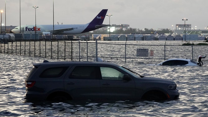 Flooding lingers at Fort Lauderdale-Hollywood International Airport on Thursday, April 13, 2023.