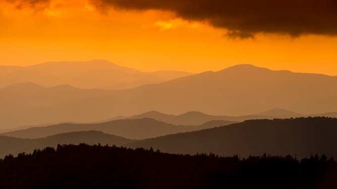 FILE - View of the Great Smoky Mountains National Park in North Carolina, USA at sunset from Clingman's Dome parking lot.