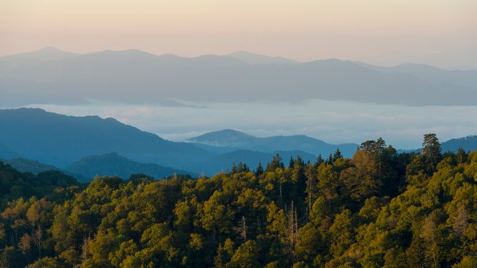 FILE - View of the Great Smoky Mountains National Park in North Carolina, USA at sunrise from the Newfound Gap Overlook.