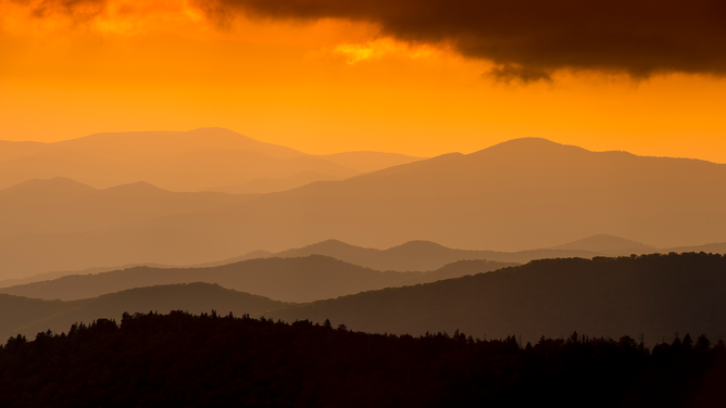 FILE - View of the Great Smoky Mountains National Park in North Carolina, USA at sunset from Clingman's Dome parking lot.