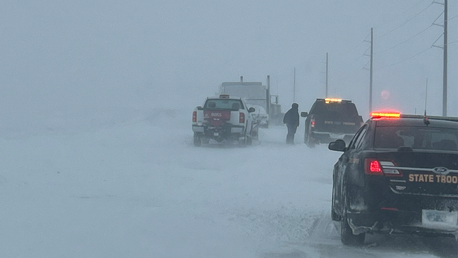 Blizzard conditions are seen in South Dakota on April 4, 2023.