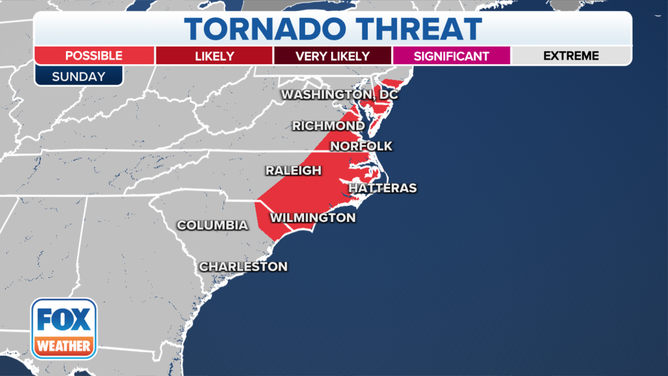 The tornado threat on Sunday, April 30, 2023.