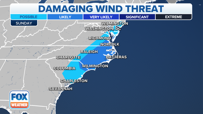 The damaging wind threat on Sunday, April 30, 2023.