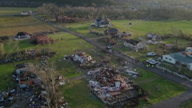 Drone shot of tornado damage in Readyville, Tennessee. 
