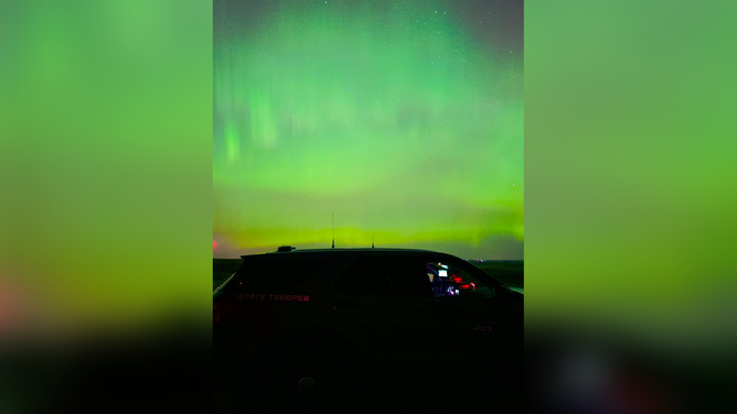 The Northern Lights are seen in this image posted by the South Dakota Highway Patrol in Walworth County.