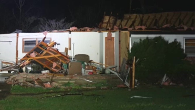 Tornado damage is seen in Glenallen, Missouri, early Wednesday morning, April 5, 2023.
