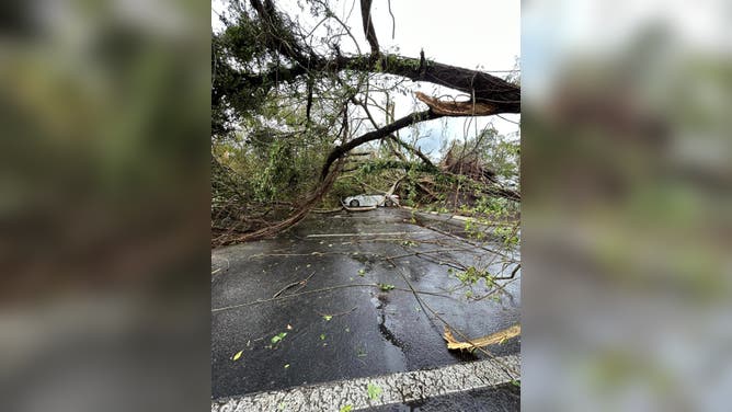 Apartment complex damage by suspected tornado.