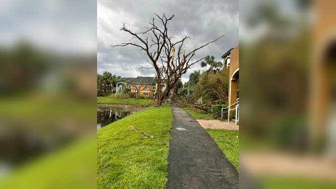 Apartment complex damage by suspected tornado.