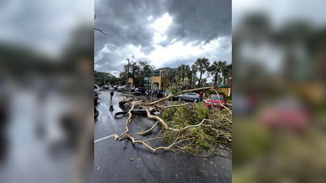 Apartment complex damage by suspected tornado