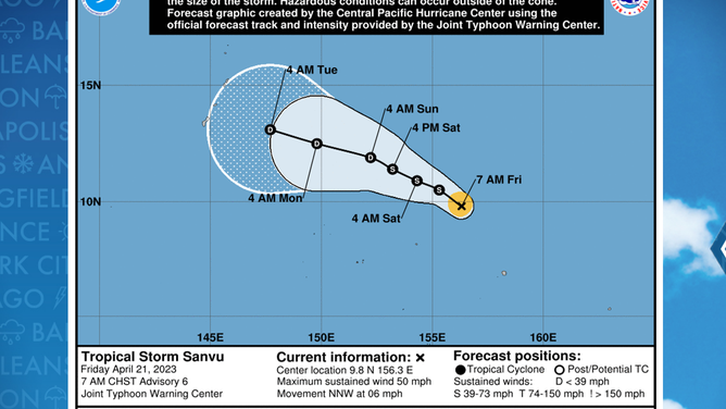 Forecast track for Tropical Storm Sanvu