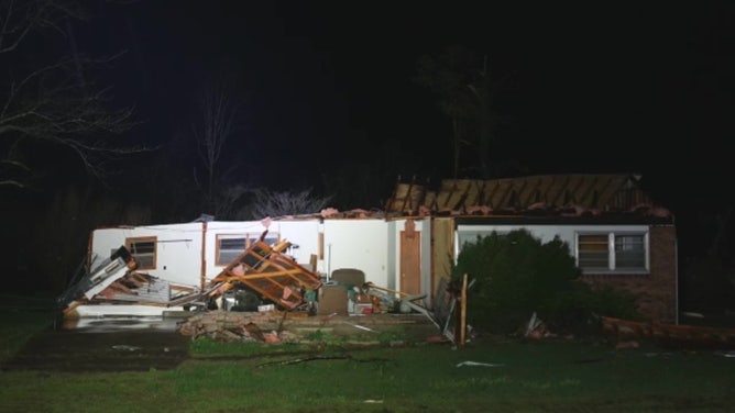 Tornado damage is seen in Glenallen, Missouri, early Wednesday morning, April 5, 2023.