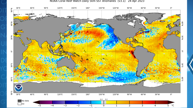 Ocean water temperature anomalies