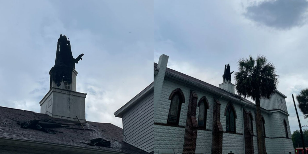 Lightning strikes historic Florida church, sets steeple on fire