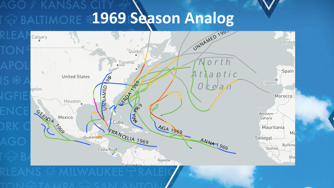 1969 Hurricane season tracks
