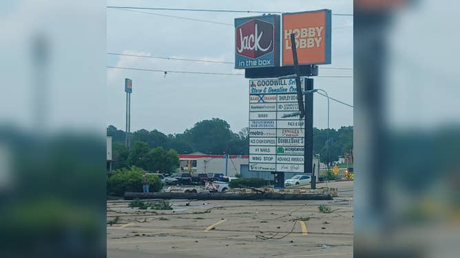 Downed power line in Huntsville, Texas on May 23, 2023.