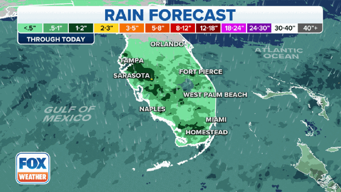 Forecasted rain totals in Florida through Saturday, June 3, 2023.