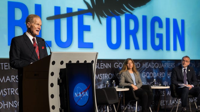 NASA Administrator Bill Nelson announces Blue Origin as the company selected to develop a sustainable human landing system for the Artemis V Moon mission, Friday, May 19, 2023 at the Mary W. Jackson NASA Headquarters building in Washington, D.C.