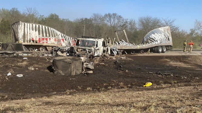 Crash debris on I-55 in Illinois on Monday, May 1, 2023.