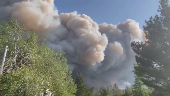 An image showing smoke filling the air on May 30, 2023, above Nova Scotia, Canada, as wildfires continue to scorch the landscape.