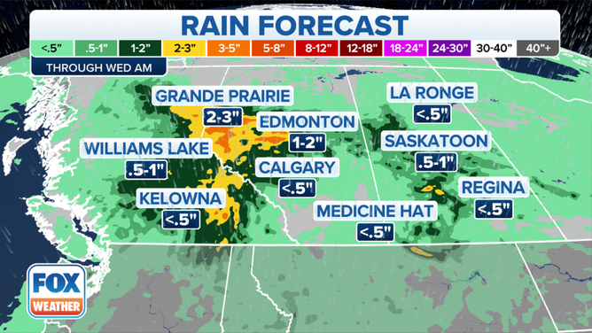 Forecast rain totals in Canada through Wednesday, May 24, 2023.