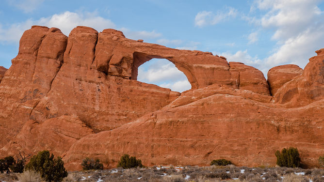 FILE - Skyline Arch at Arches National Park on January 13, 2021 in Moab, Utah.