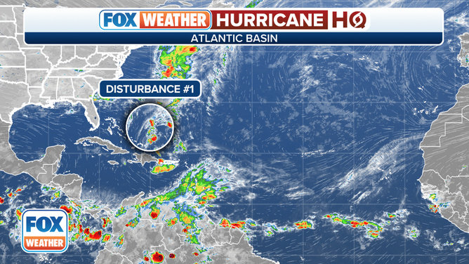 A disturbance in the southwestern Atlantic Ocean northeast of the central Bahamas is not expected to develop.