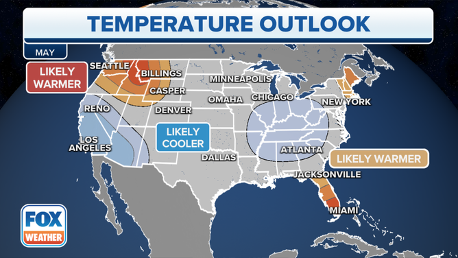 The May 2023 temperature outlook from NOAAs Climate Prediction Center.