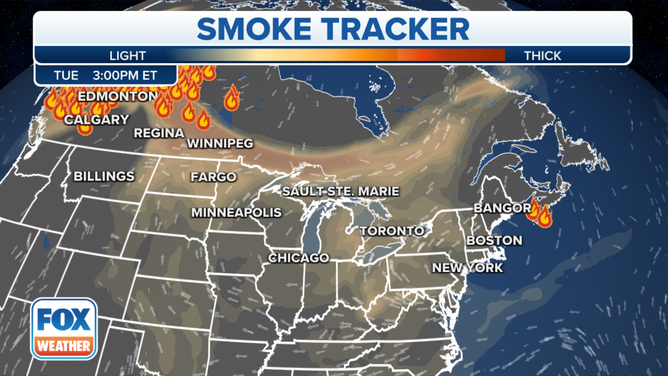 Canadian Wildfire Smoke Smothers Parts Of Northern US With Air Quality   Canada Wildfire Smoke Forecast TUE PM 