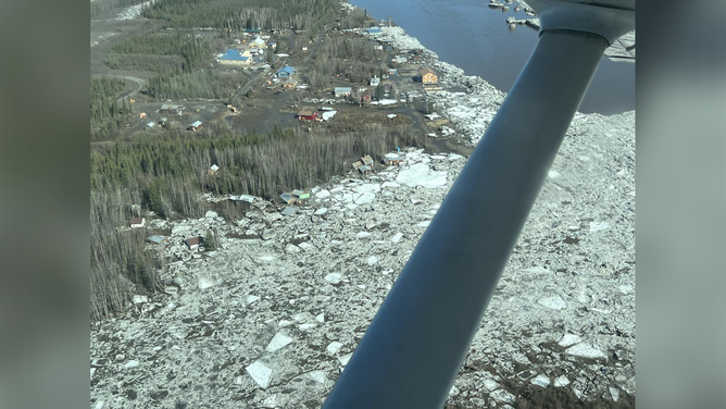 Major flooding caused by a massive ice jam is seen in Circle, Alaska, on Sunday, May 14, 2023.