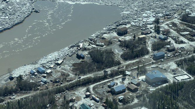 Major flooding caused by a massive ice jam is seen in Circle, Alaska, on Sunday, May 14, 2023.