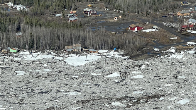 Major flooding caused by a massive ice jam is seen in Circle, Alaska, on Sunday, May 14, 2023.