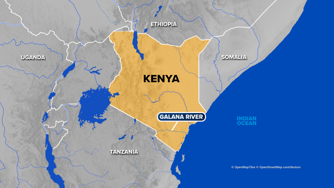 Map of Kenya, showing the location of the Galana River.
