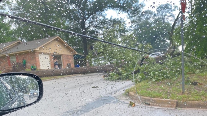 Downed power line in Huntsville, Texas on May 23, 2023.