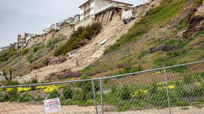 Landslide of cliff after major storm in residential area of San Clemente